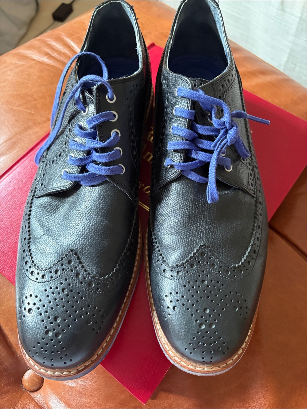 Cole Haan Men's Black Brogue Oxfords with Blue accents